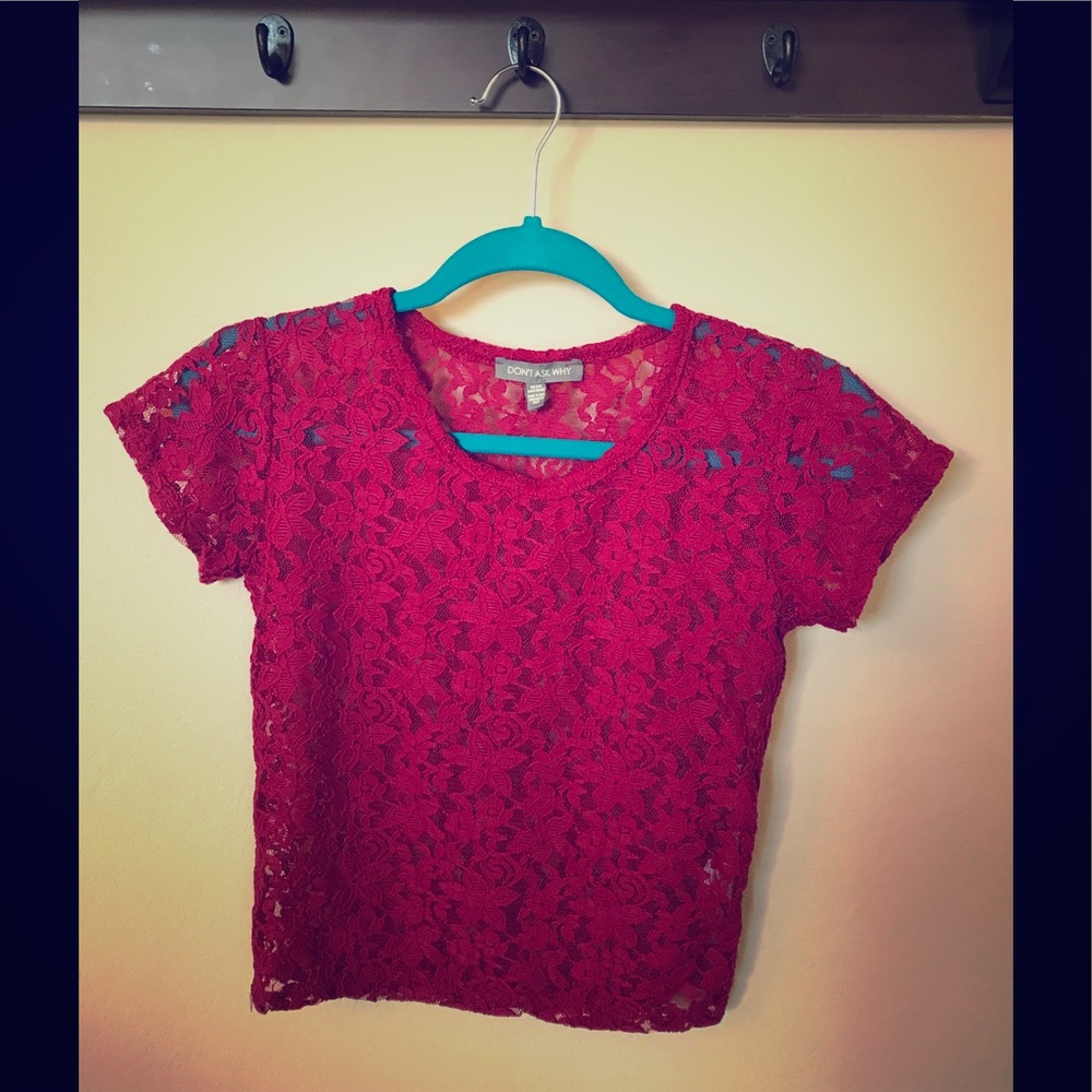 Don't Ask Why for AE Red Lace Crop Tee