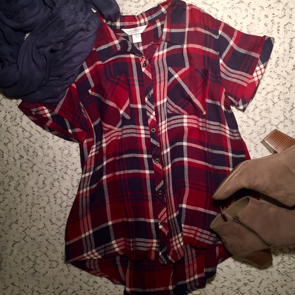 CHRISTOPHER & BANKS Short Sleeve Plaid