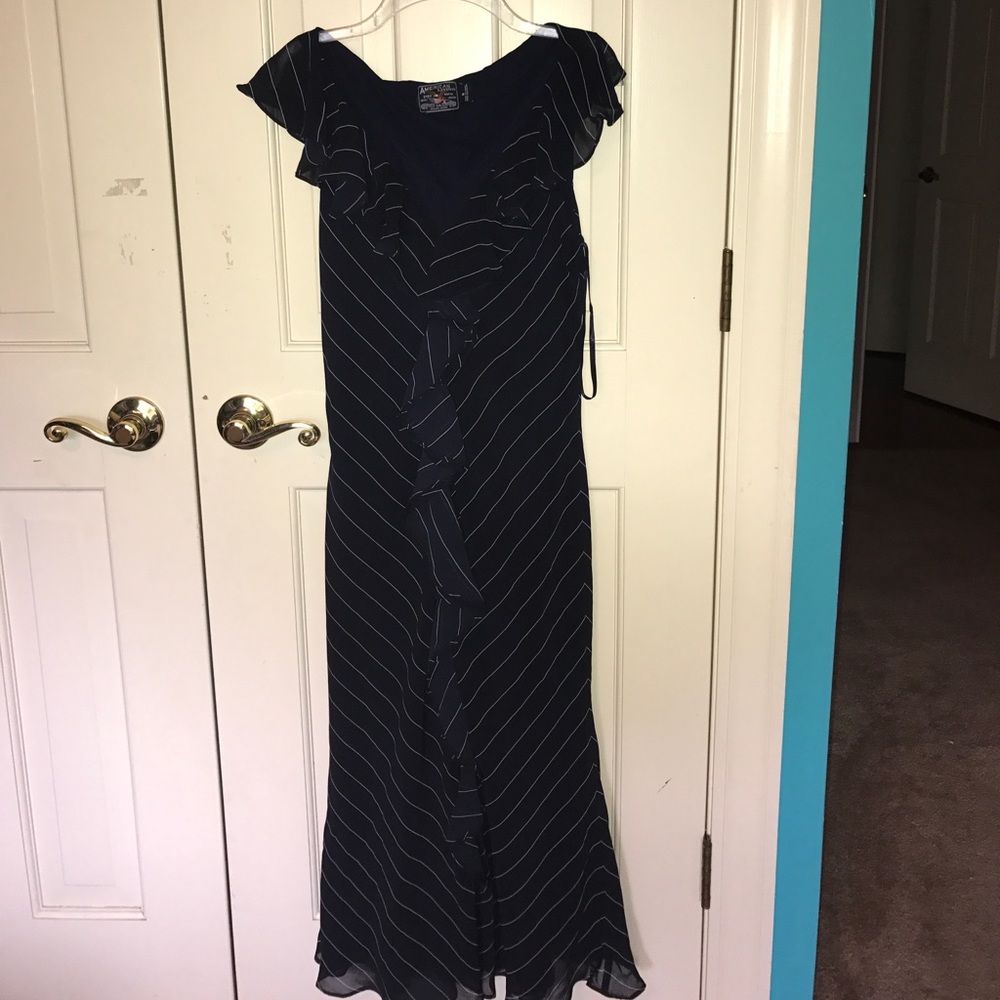 Ruffled/striped floor length dress