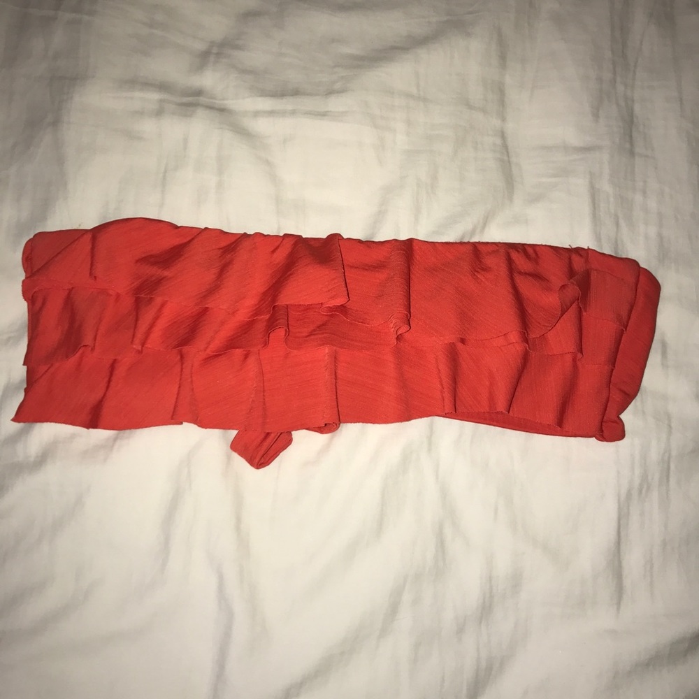 Red orange ruffled swim top
