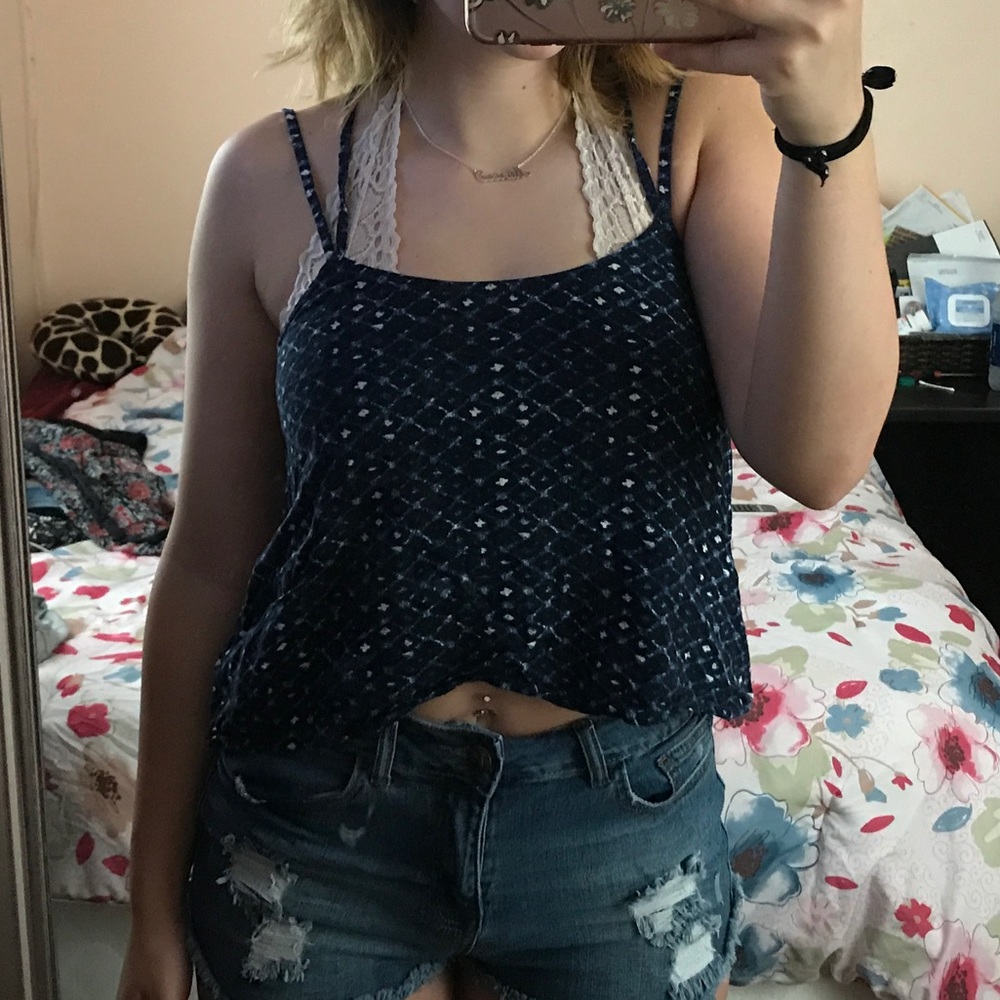 blue & white tank top