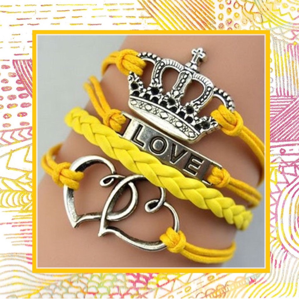 🌺 New yellow crown love bracelet Multi layered
