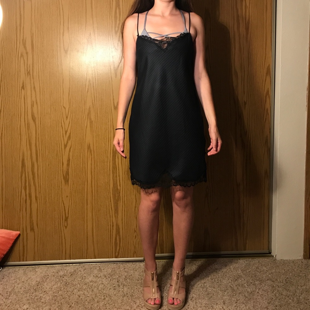 Blue checkered slip dress
