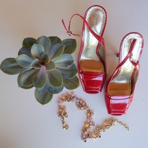 Martinez Valero Red Peep Toe Sling Back Pumps