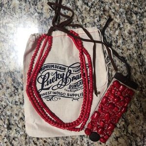 Lucky Brand coral necklace and bracelet.