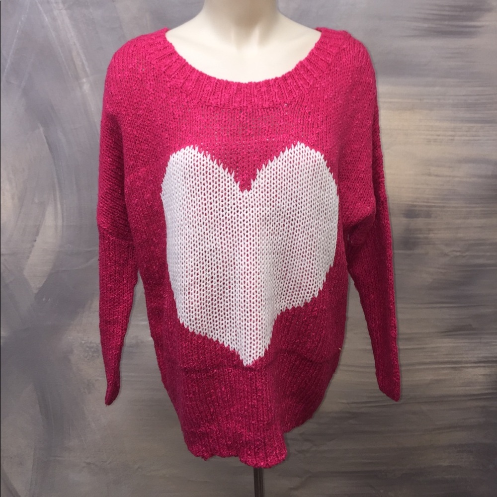 Hot Pink Sweater with White Heart