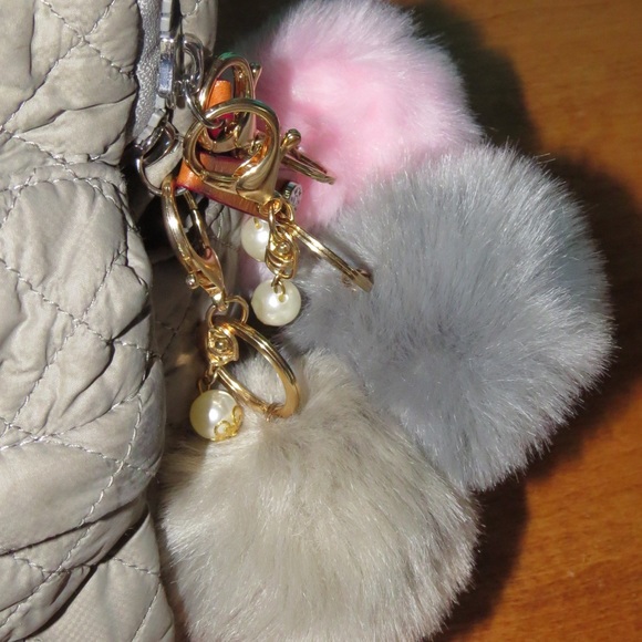 Light Pink AND Grey PomPom Fluffy Keychain - Picture 5 of 5