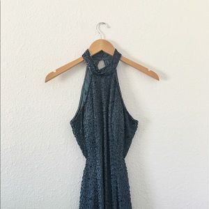 Slate Blue Beaded Formal Dress