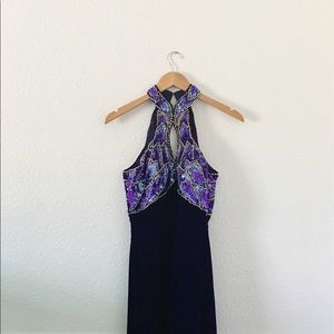 ALYCE Purple Beaded & Velvet Formal Dress