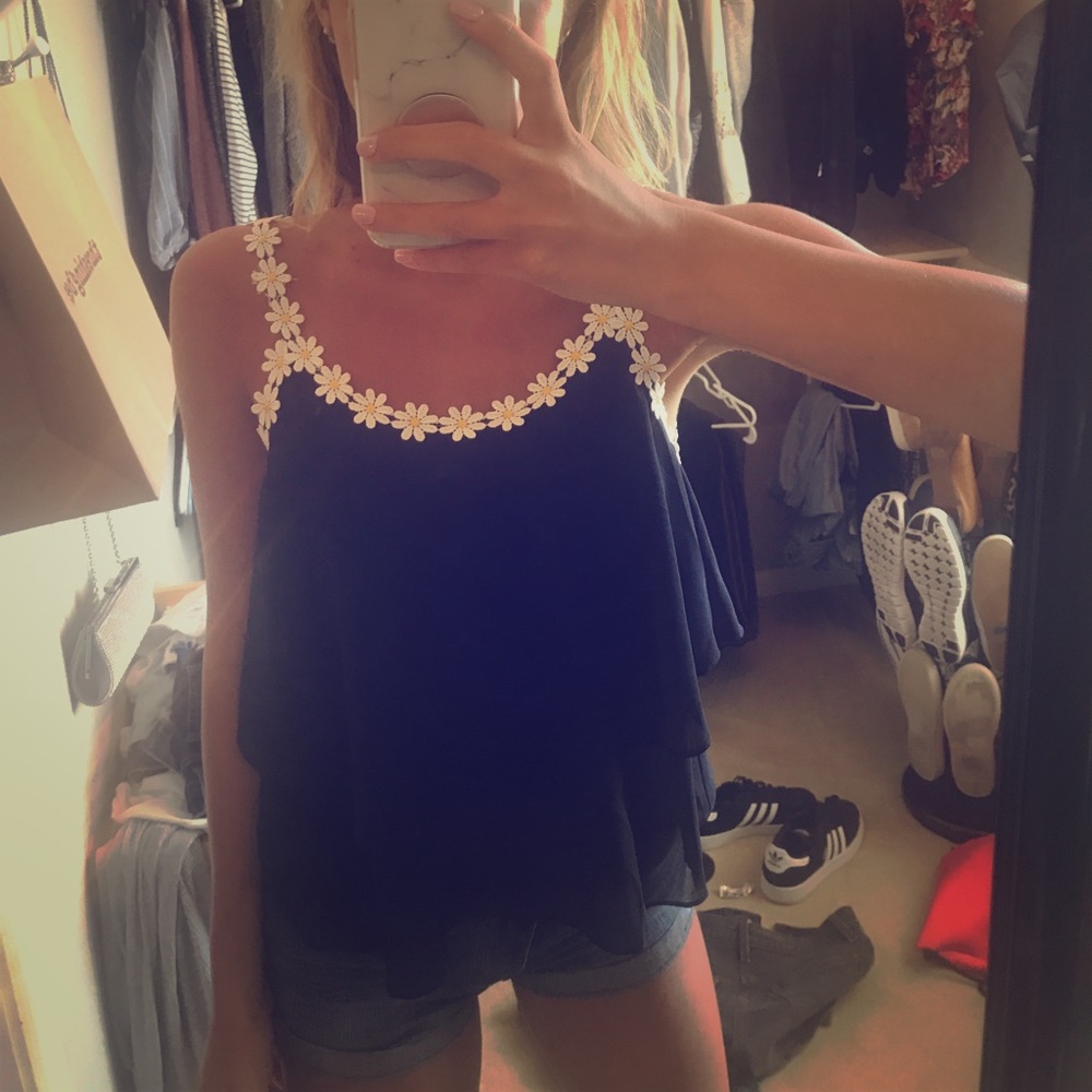 Navy Daisy tank size medium