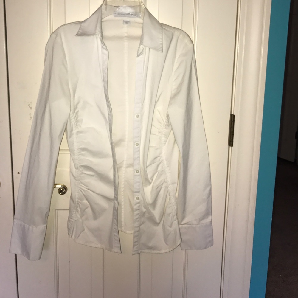 White sinched button up