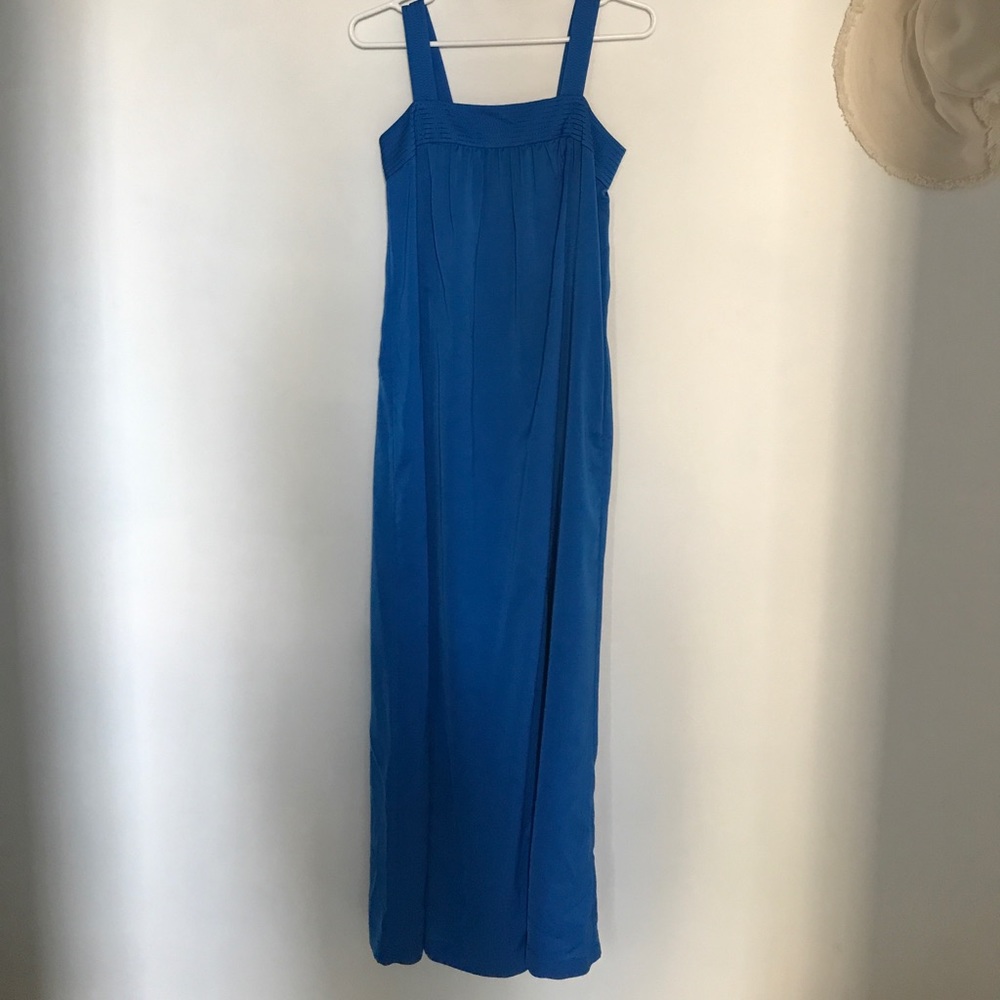 Blue silk maxi dress with side pockets