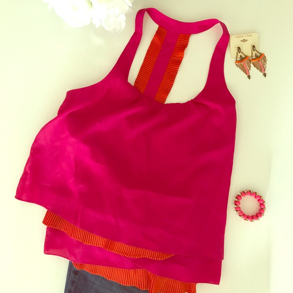 Bright Pink & Orange Racer Back Top, Size Small