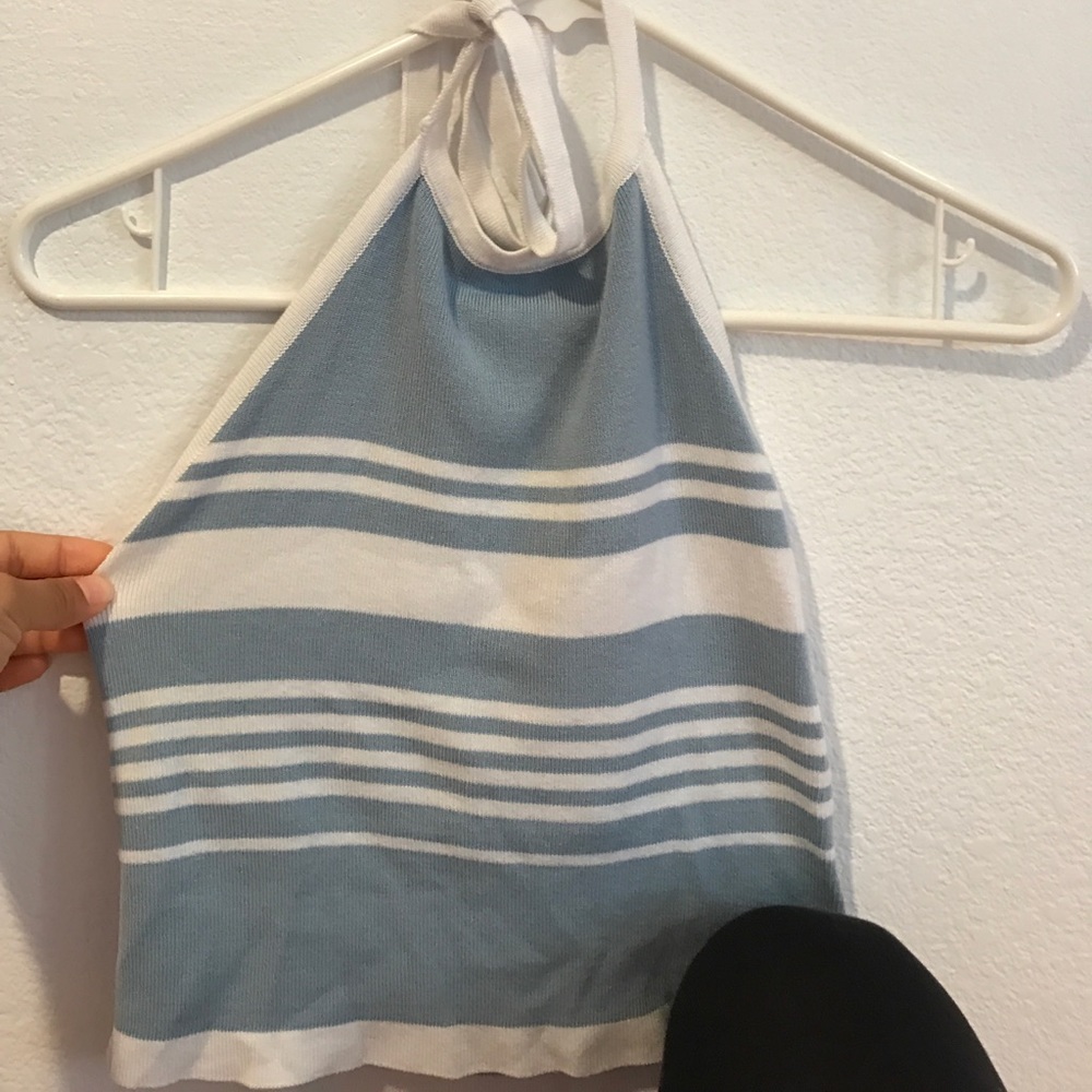 Blue and white knot halter top
