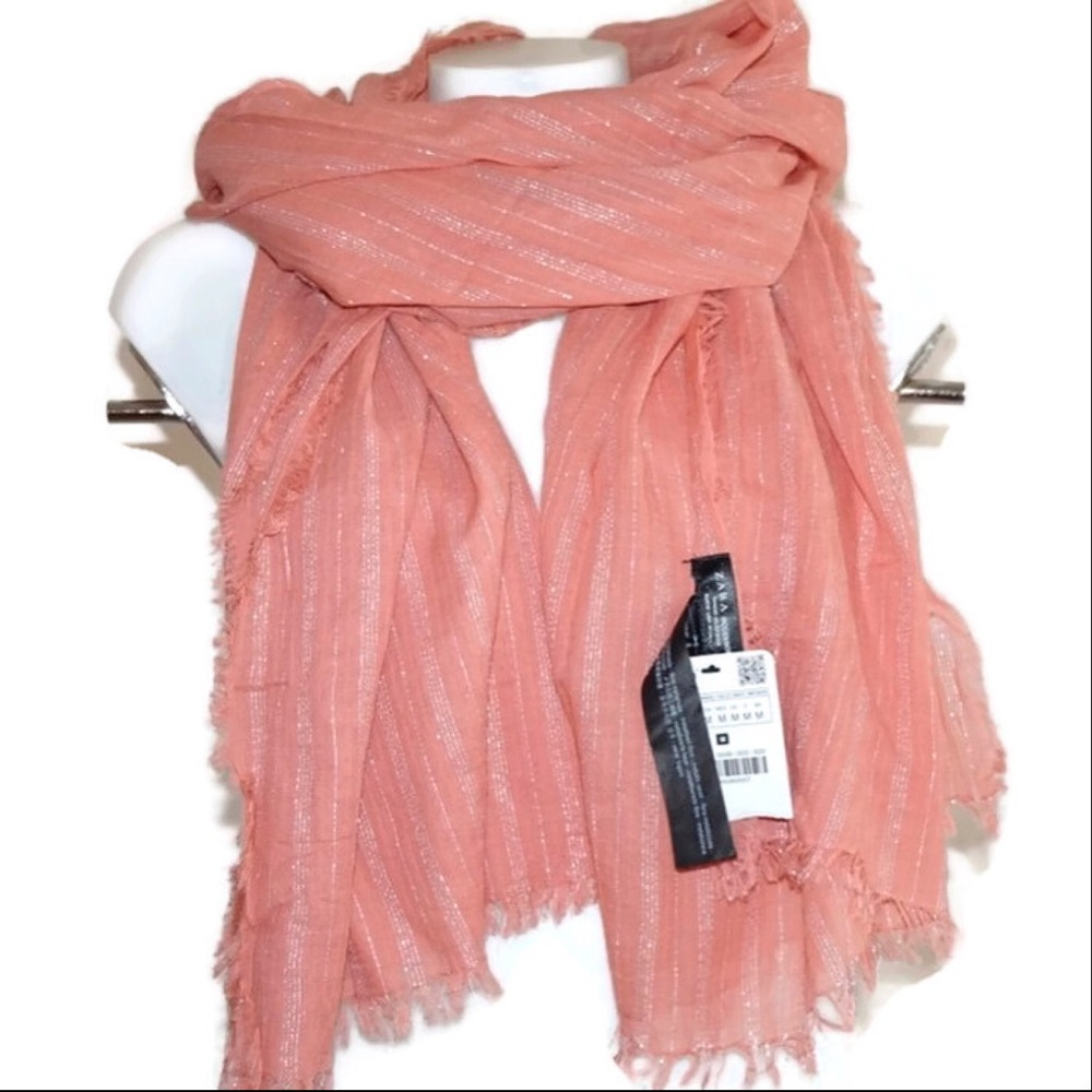 Women Zara Long Scarf Shimmery Stripped  Scarf