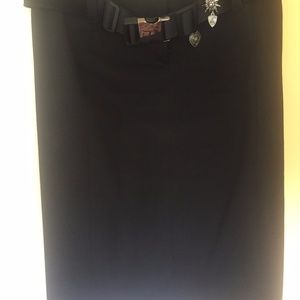 Auth Prada Black Techno Stretch Pencil Skirt/belt