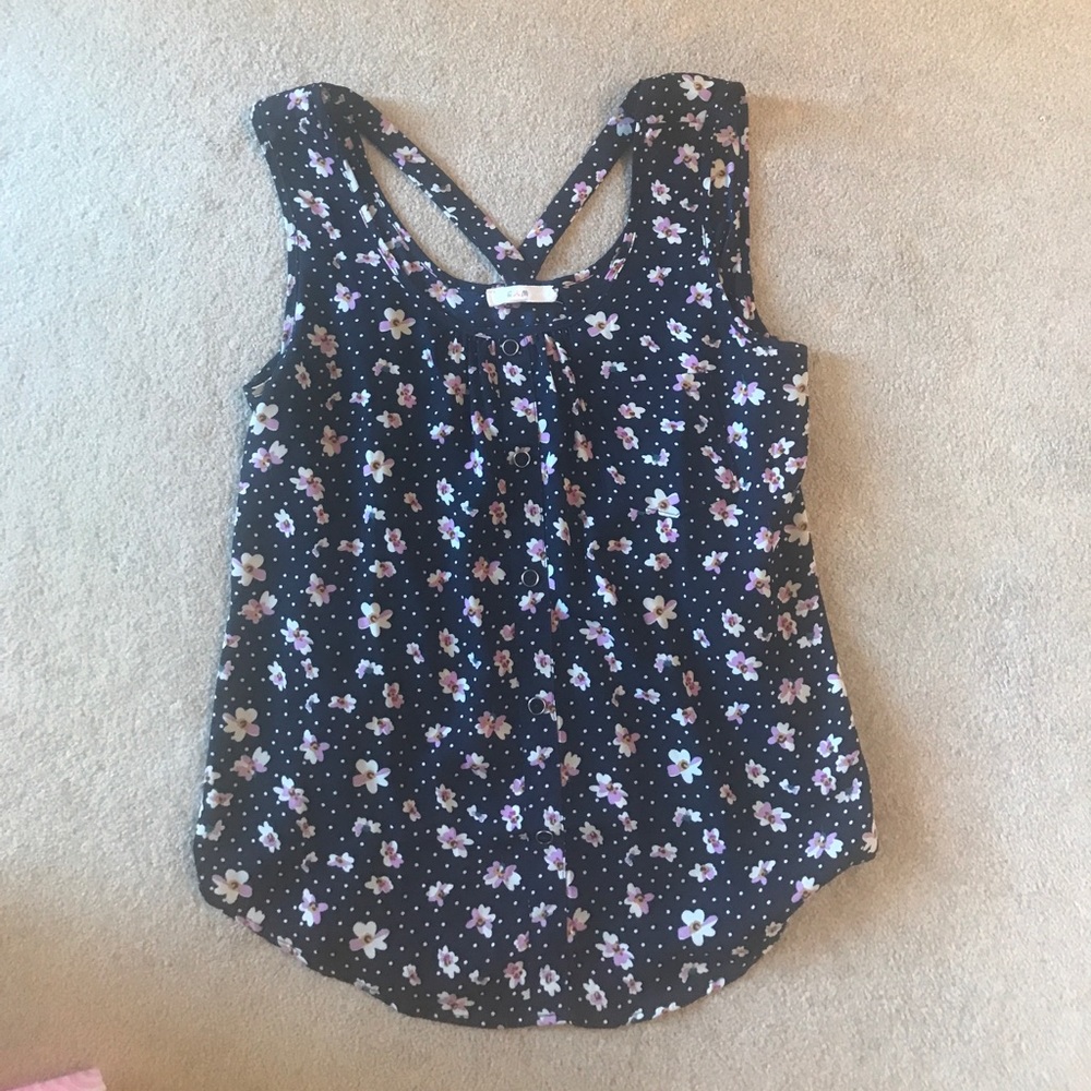 Floral tank elastic waist with cross back size s