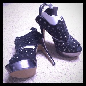 Studded peep toe ankle booties