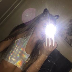 Rave With Mi Gente holographic halter top