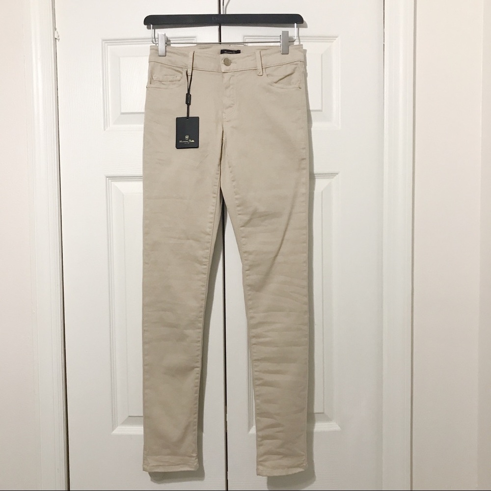 MASSIMO DUTTI SATIN SKINNY TROUSERS PANTS 2 Beige