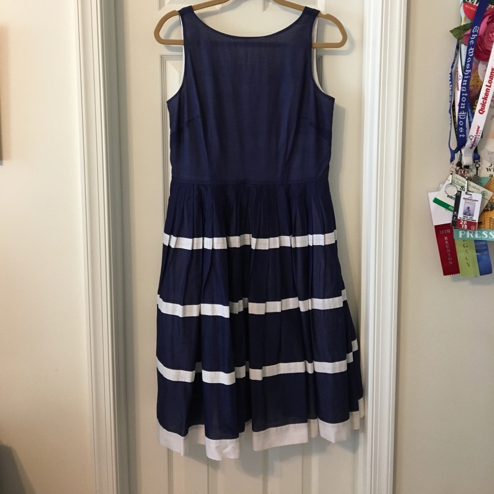 Talbots navy blue dress with white stripes