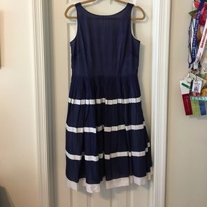 Talbots navy blue dress with white stripes