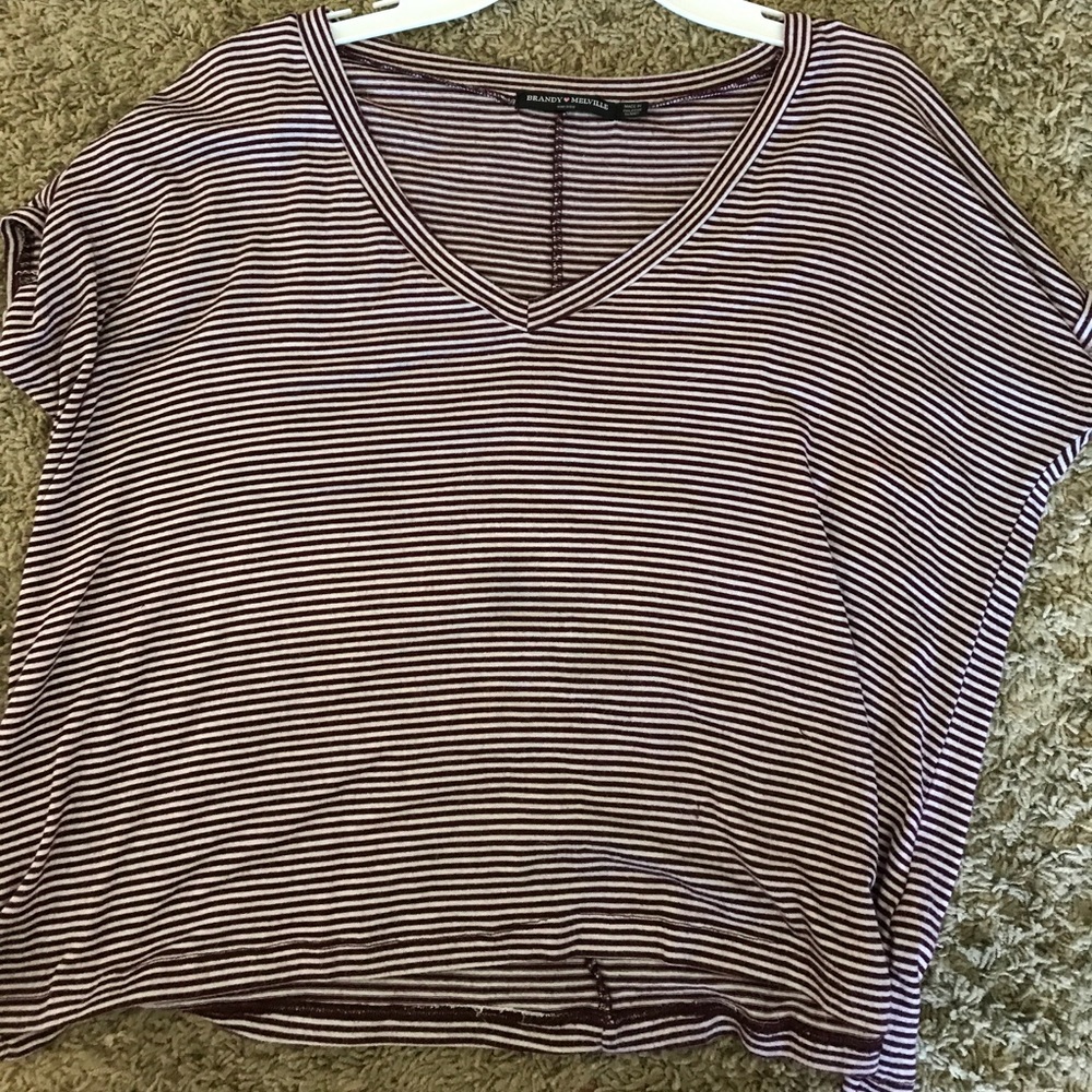 Red striped v-neck
