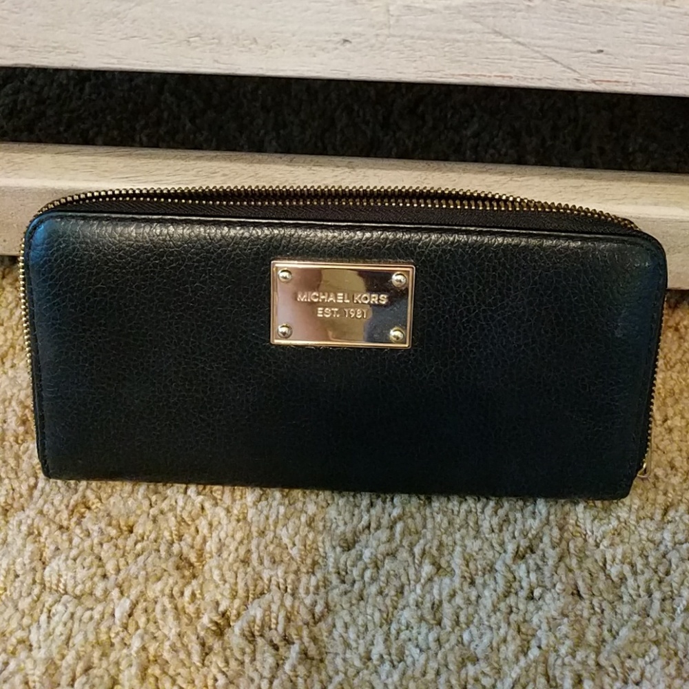 MK black leather wallet