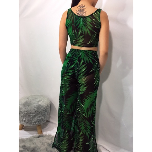 Nina Leaves Print Mesh Pant Set - Picture 5 of 7