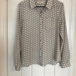 LOFT gray polka dot blouse