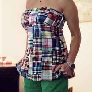 J.Crew Plaid Multi Color Strapless Top