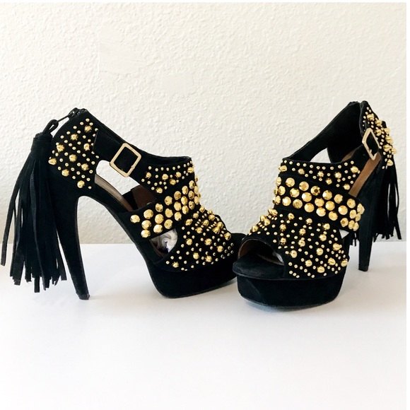 Jeffrey Campbell Shoes - Suede Studded Tassel Pull Ponytail Pumps