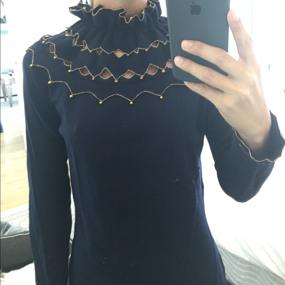 Navy and gold cashmere sweater