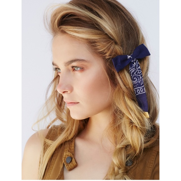 Free People Bandana Bow Hair Barrette Boho Blue - Picture 2 of 4