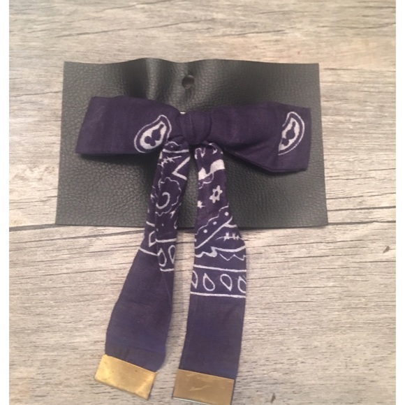 Free People Bandana Bow Hair Barrette Boho Blue - Picture 3 of 4