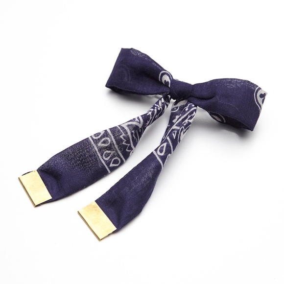 Free People Bandana Bow Hair Barrette Boho Blue - Picture 4 of 4