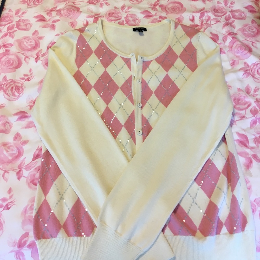 Talbots cardigan argyle with silver sequins