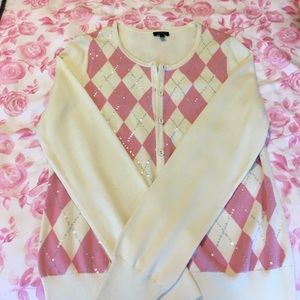 Talbots cardigan argyle with silver sequins