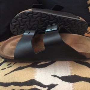 Black leather Birkenstocks
