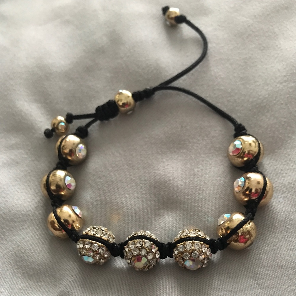 Gold and Black Handmade Unisex Shamballa Bracelet