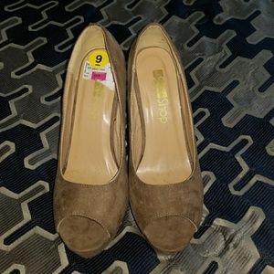 Beige Suede Platform Wedges