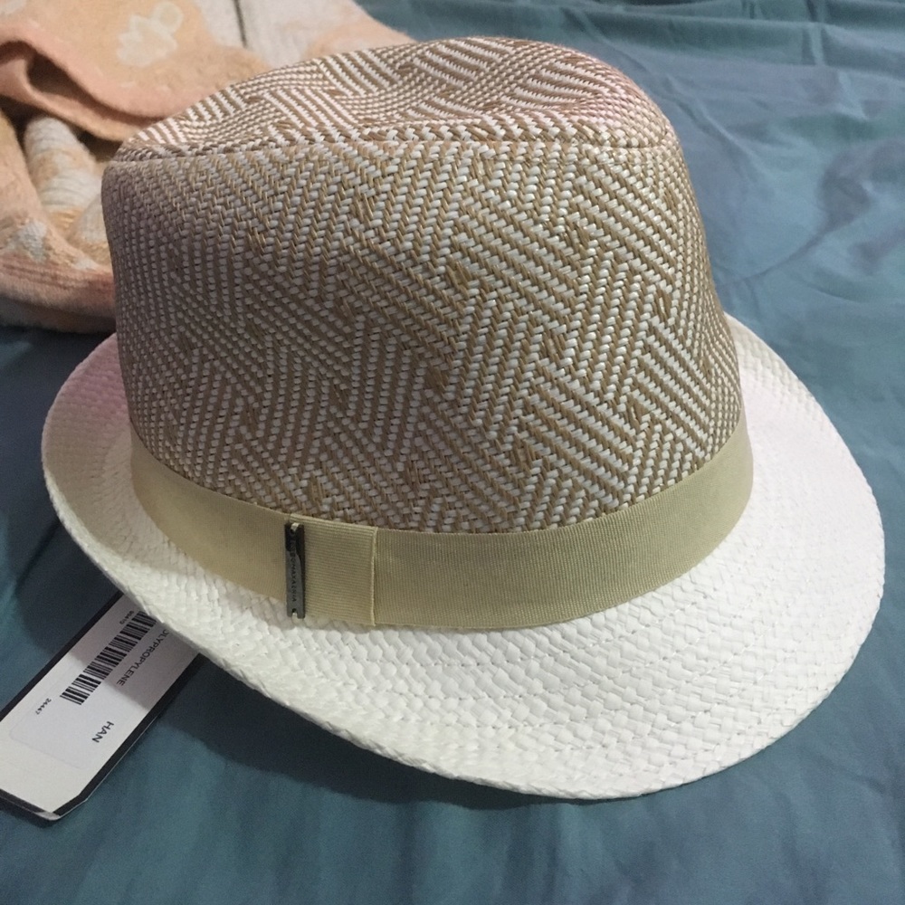 NEW! BCBGMAXAZRIA: White Mixed Straw Fedora