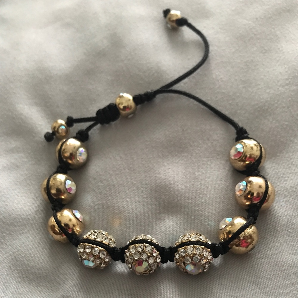 Unisex Handmade Gold and Black Shamballa Bracelet