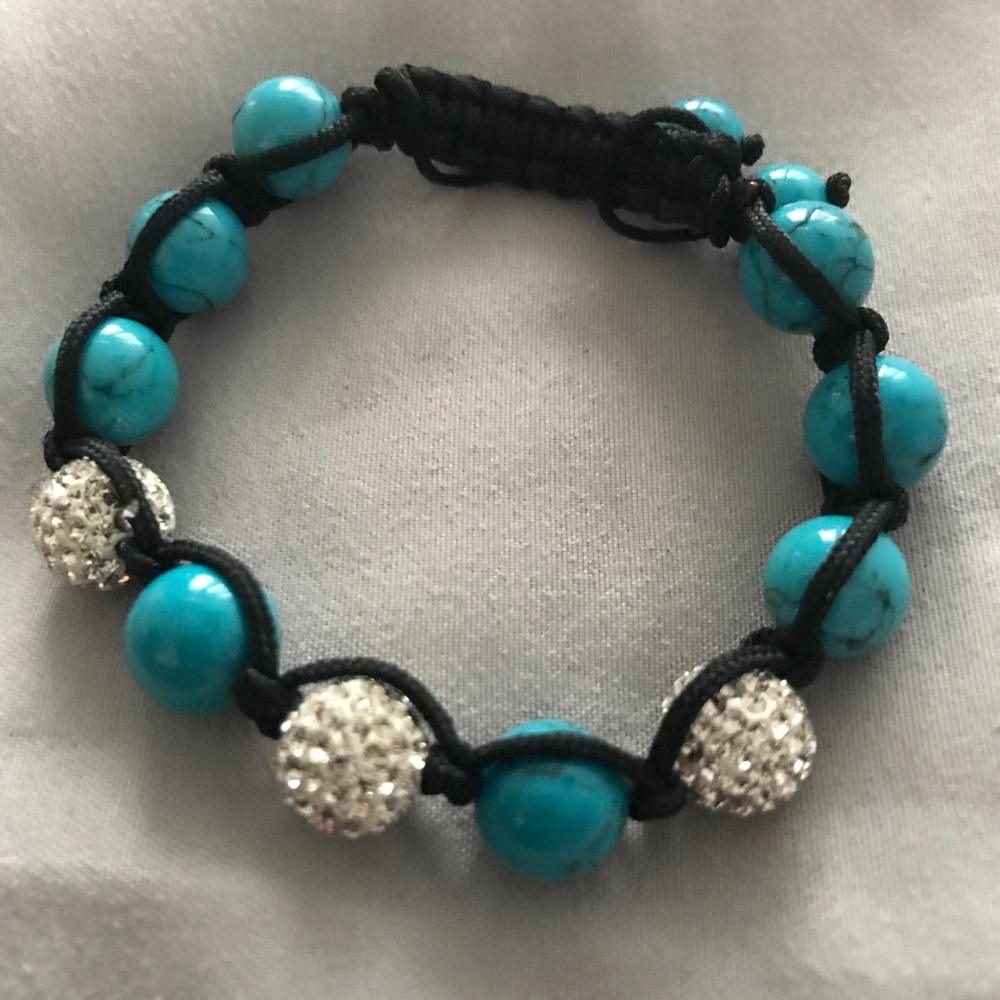 Turquoise and Swarovski Crystal Shamballa Bracelet