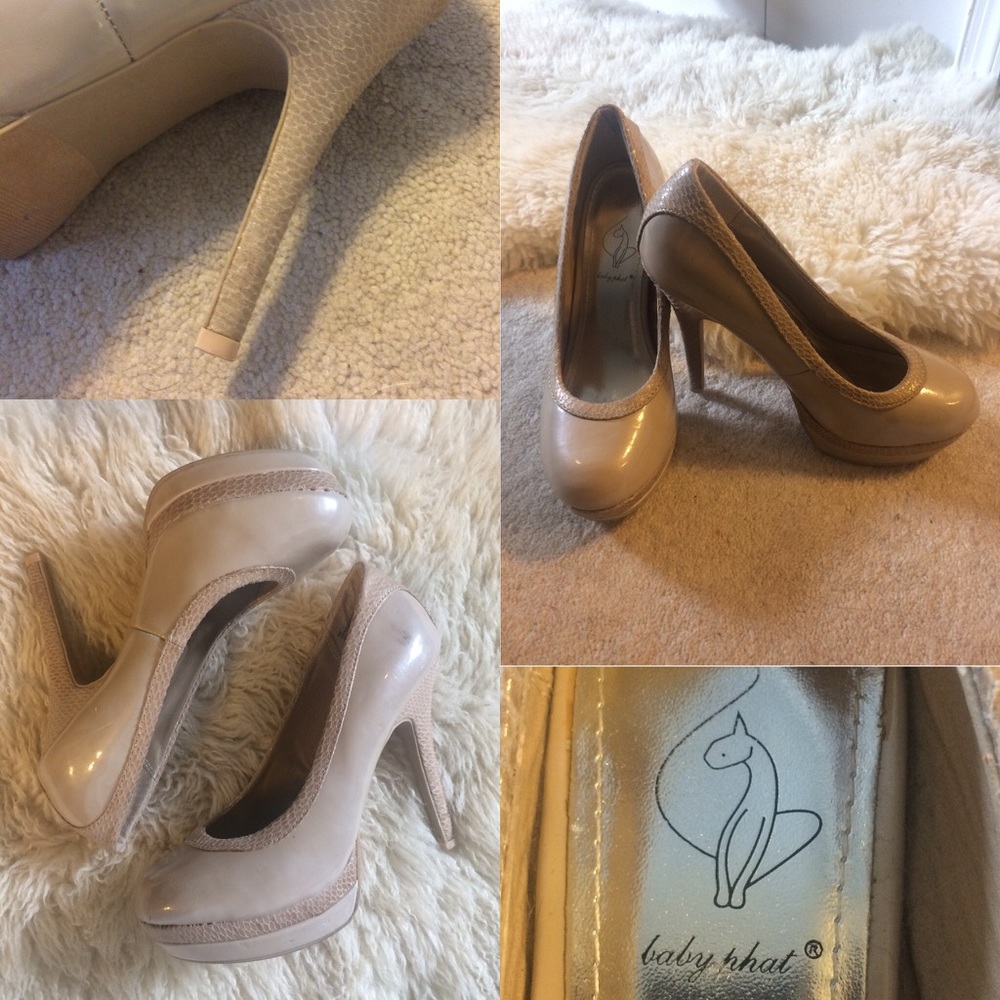 Nude Patent Leather Pumps w/ snakeskin trim!