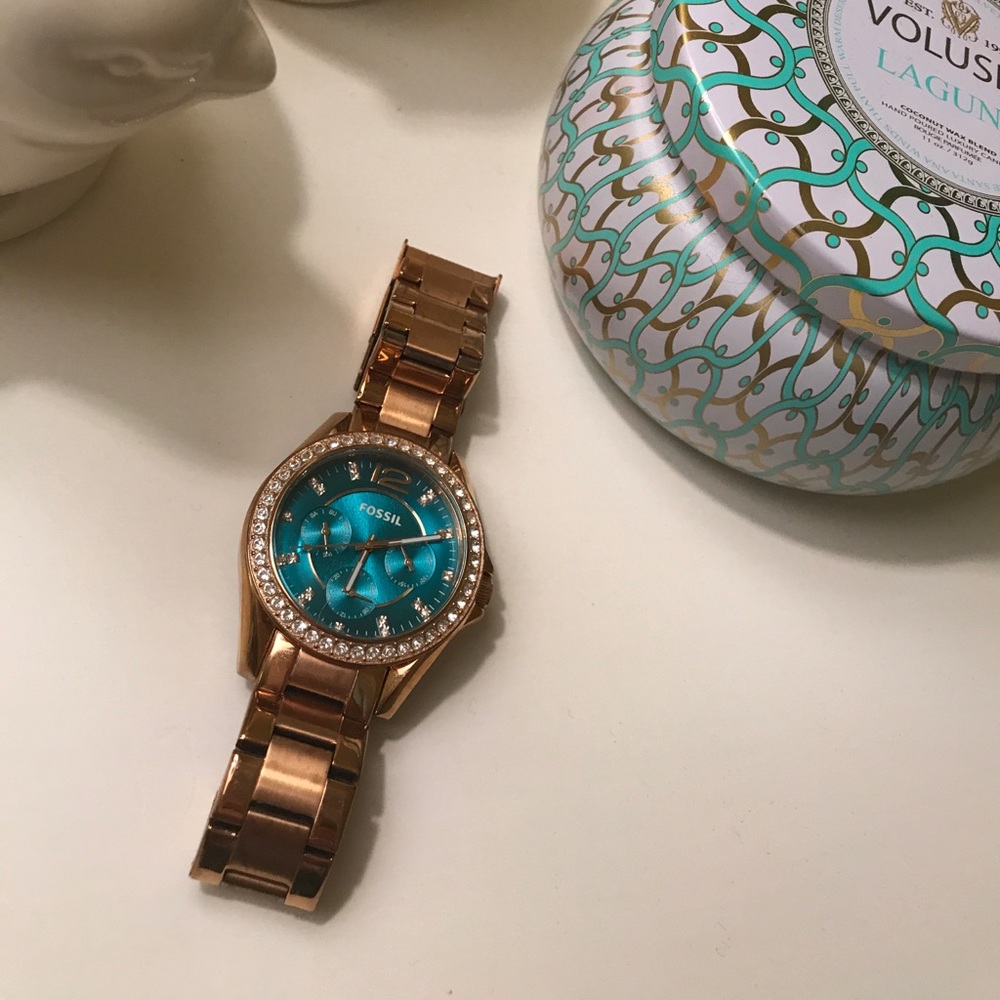 Rose gold and turquoise Fossil watch