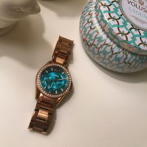Rose gold and turquoise Fossil watch