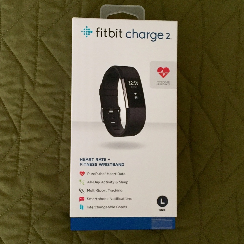 Fitbit Charge 2, Size Large, Stainless Steel Black