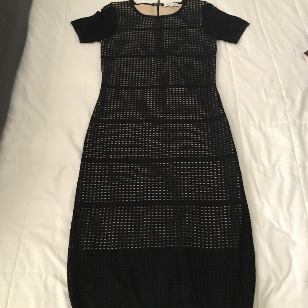 formal black mesh dress