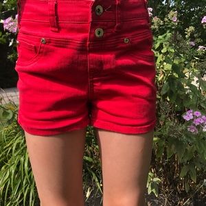 Kids Red and White High Wasted Jean Shorts
